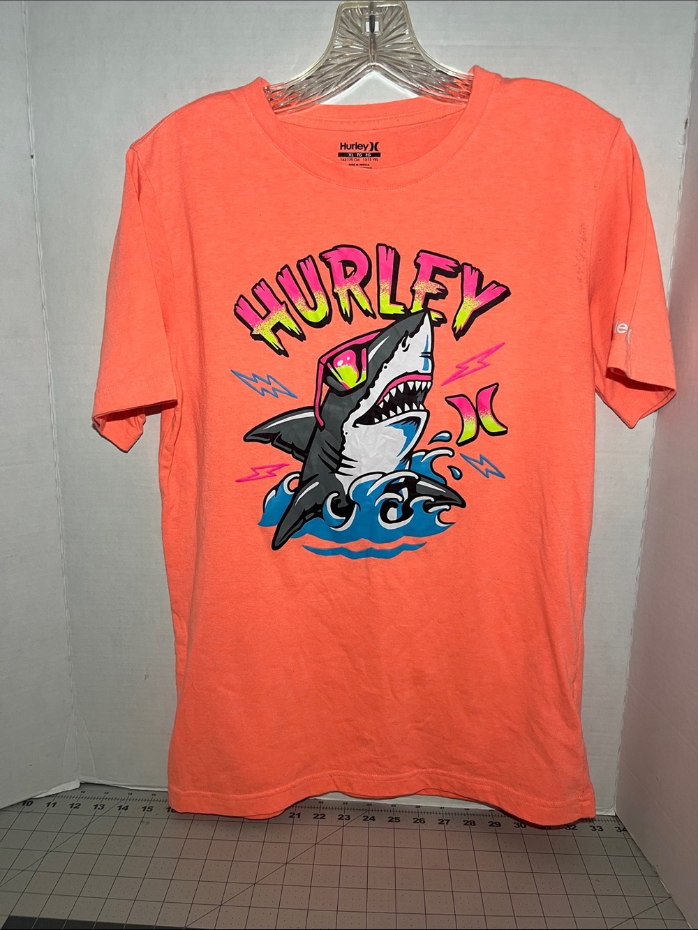 Hurley Neon Coral Shark Tee with Graphic Logo